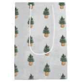 パインツリー、パインコーン、雪の休日 ミディアムペーパーバッグ (裏面)