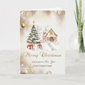 パインツリー，プレゼント，ハウススノーフレークスホリデー シーズンカード (正面)