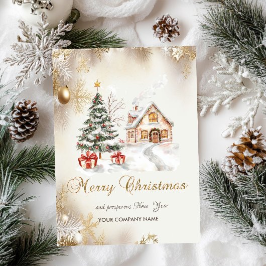 パインツリー，プレゼント，ハウススノーフレークスホリデー シーズンカード