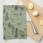 パインディアレイクライフ – セージ緑の森のパターン。 キッチンタオル (四つ折り)