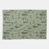 パインディアレイクライフ – セージ緑の森のパターン。 キッチンタオル (横)