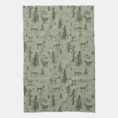 パインディアレイクライフ – セージ緑の森のパターン。 キッチンタオル (縦)