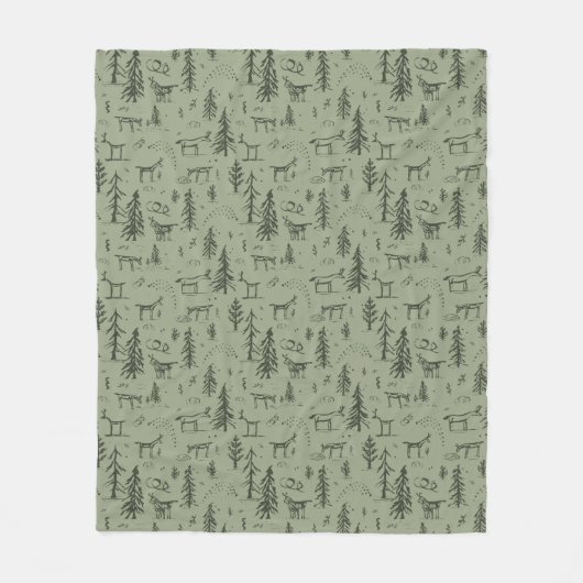パインディアレイクライフ – セージ緑の森のパターン。 フリースブランケット (正面)