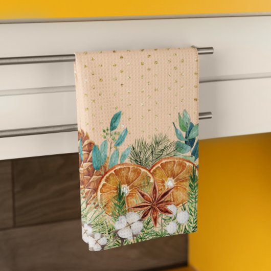 パインドロップウォーターカラークリスマスウィンター キッチンタオル