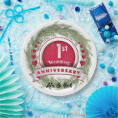 パインニードルリースレッド結婚1周年記念 ペーパープレート (パーティー)