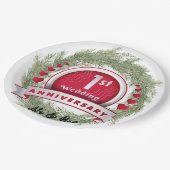 パインニードルリースレッド結婚1周年記念 ペーパープレート (アングル)