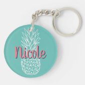 パインパーソナライズされたアップル名ラウンド キーホルダー (裏面)