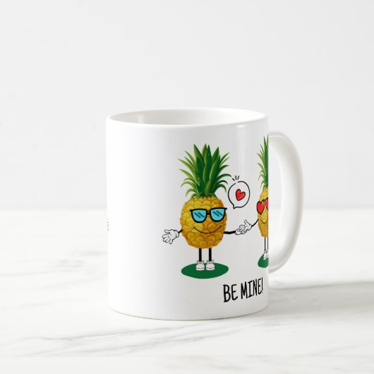 パインパーソナライズされたアップル絵文字ラブカップル コーヒーマグカップ (正面右)