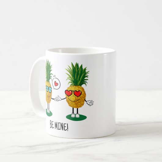 パインパーソナライズされたアップル絵文字ラブカップル コーヒーマグカップ (正面左)