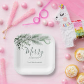 パインパーソナライズされたエレガントスのクリスマスに手書き ペーパープレート (パーティー)