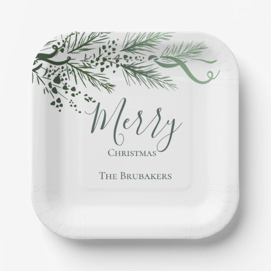 パインパーソナライズされたエレガントスのクリスマスに手書き ペーパープレート (正面)