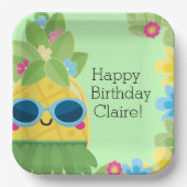 パインパーソナライズされたガーリーアップル熱帯誕生日 ペーパープレート (正面)