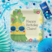 パインパーソナライズされたガーリーアップル熱帯誕生日 ペーパープレート (パーティー)