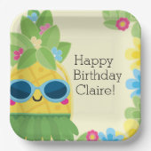 パインパーソナライズされたガーリーアップル熱帯誕生日 ペーパープレート (正面)