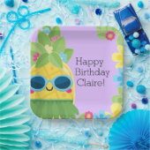 パインパーソナライズされたガーリーアップル熱帯誕生日 ペーパープレート (パーティー)