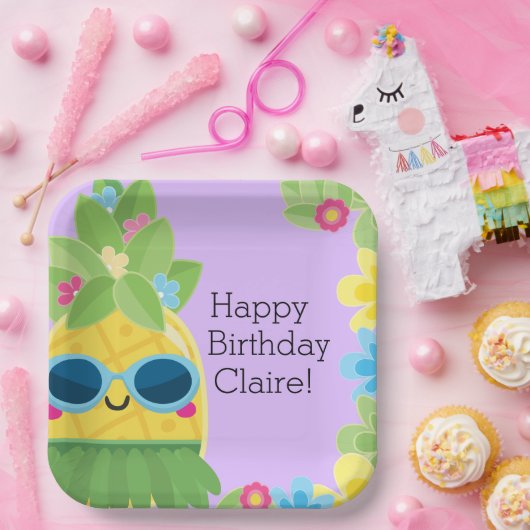 パインパーソナライズされたガーリーアップル熱帯誕生日 ペーパープレート (パーティー)