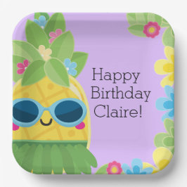 パインパーソナライズされたガーリーアップル熱帯誕生日 ペーパープレート