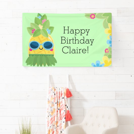 パインパーソナライズされたガーリーアップル熱帯誕生日Ba 横断幕 (インサイチュ)