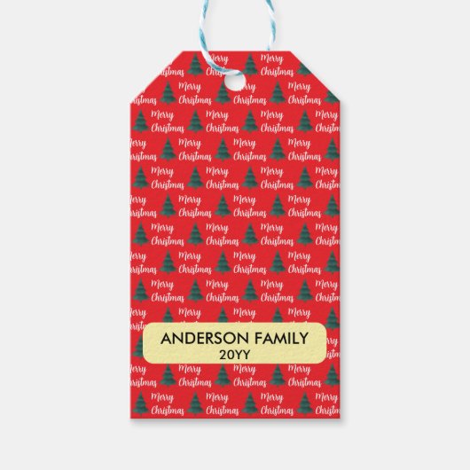 パインパーソナライズされたツリー&メリークリスマス ギフトタグ (正面)