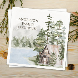 パインパーソナライズされたフォレストファミリーレイクハウスキャビン スタンダードカクテルナプキン