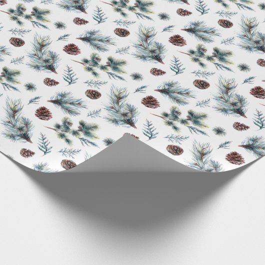 パインファーウォーターカラークリスマスホリデーギフト ラッピングペーパー (角)