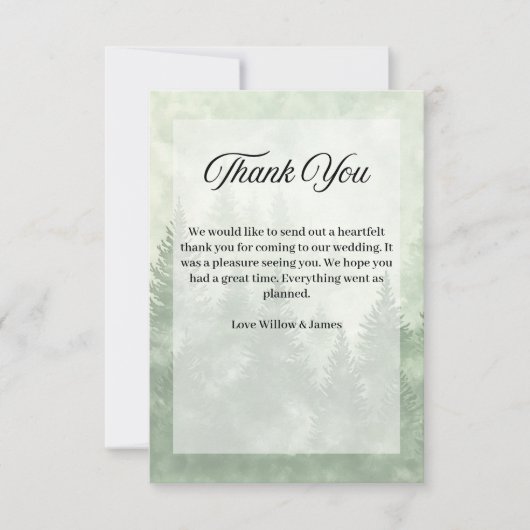 パインフォレスト素朴ミニマリスト国の結婚式 サンキューカード (正面)