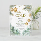パインフォレスト金ゴールドオーナメントクリスマスベビーシャワー 招待状 (スタンド正面)