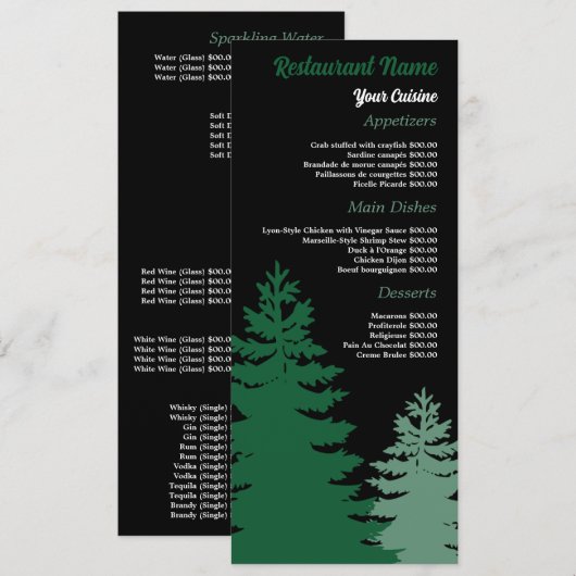 パインフォレスト、レストランスリムライン メニュー (正面/裏面)