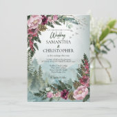 パインフォレストBurgundyほこりっぽいバラウォーター結婚カラー 招待状 (スタンド正面)