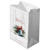 パインブランチとクリスマスベル名前をカスタムする ミディアムペーパーバッグ (正面アングル)