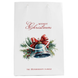 パインブランチとクリスマスベル名前をカスタムする ミディアムペーパーバッグ