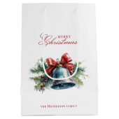 パインブランチとクリスマスベル名前をカスタムする ミディアムペーパーバッグ (裏面)