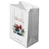 パインブランチとクリスマスベル名前をカスタムする ミディアムペーパーバッグ (裏面アングル)