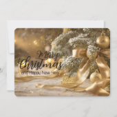 パインブランチゴールデンサテンリボンエレガントクリスマス シーズンカード (正面)