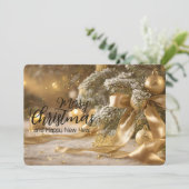 パインブランチゴールデンサテンリボンエレガントクリスマス シーズンカード (スタンド正面)