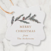 パインブランチタータンチェックプレイドパーソナライズされたクリスマス フェイバータグ (正面)