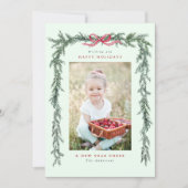 パインブランチフレームフォトミントグリーンクリスマス シーズンカード (正面)