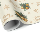 パインブランチ金ゴールドスノーフレークバウブルオーナメント ラッピングペーパー (ロールコーナー)