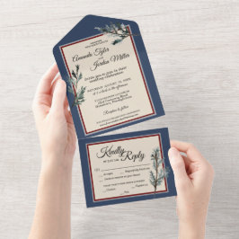 パインブルーウィンターウェディングオールインワン招待状 オールインワン招待状