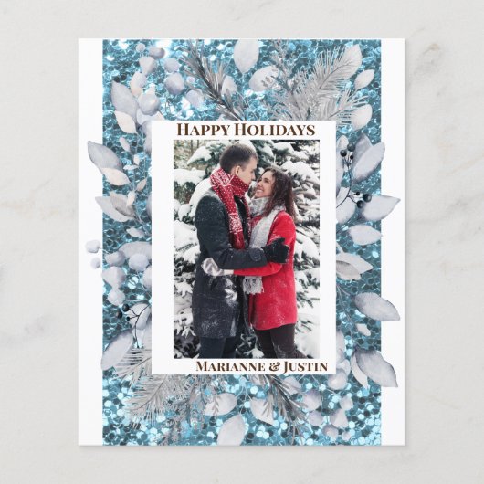 パインブルーフレーム写真テンプレートグリッター チラシ (正面)