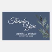 パインブルー冬の結婚式ありがとう 長方形シール (正面)