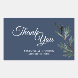 パインブルー冬の結婚式ありがとう 長方形シール