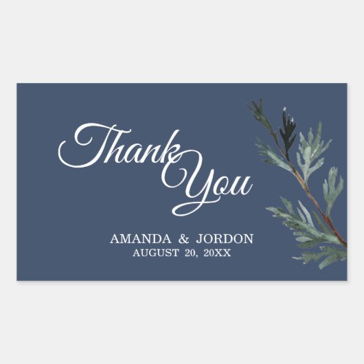 パインブルー冬の結婚式ありがとう 長方形シール (正面)