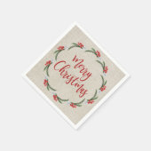 パインベリーフラワーズメリークリスマス紙 スタンダードカクテルナプキン (角)