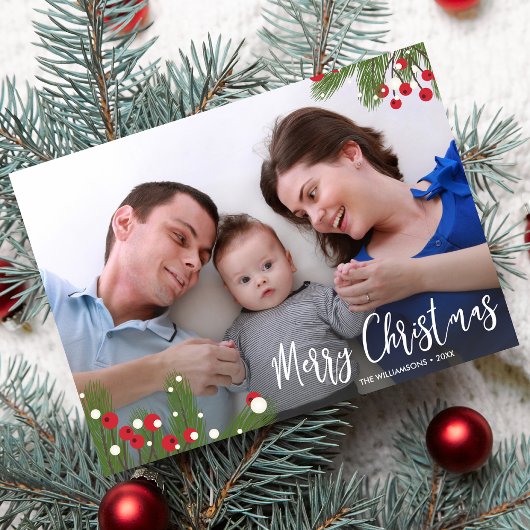 パインベリーボタニカルメリークリスマスホリデーフォト シーズンカード