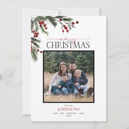 パインベリーメリークリスマススクリプトフォトホリデーCa シーズンカード (正面)