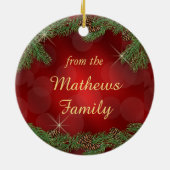 パインボー金ゴールド文字レッドクリスマス セラミックオーナメント (裏面)