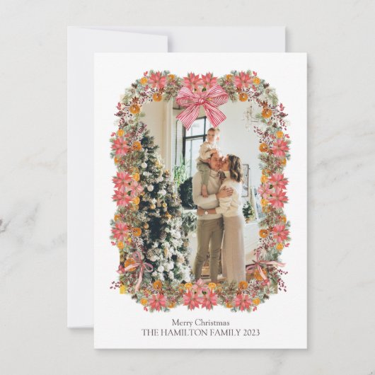 パインポインセチアオレンジホリデーガーランドフォトカード シーズンカード (正面)