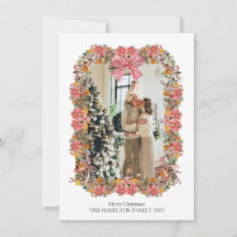 パインポインセチアオレンジホリデーガーランドフォトカード