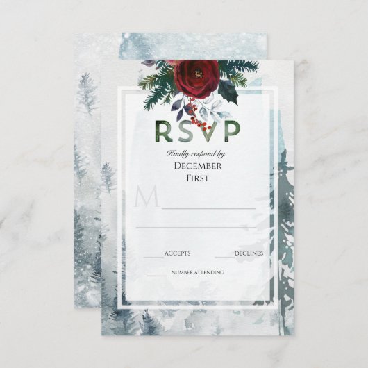 パインマウンテンバラウィンターウェディングRSVP エンクロージャーカード (正面/裏面)